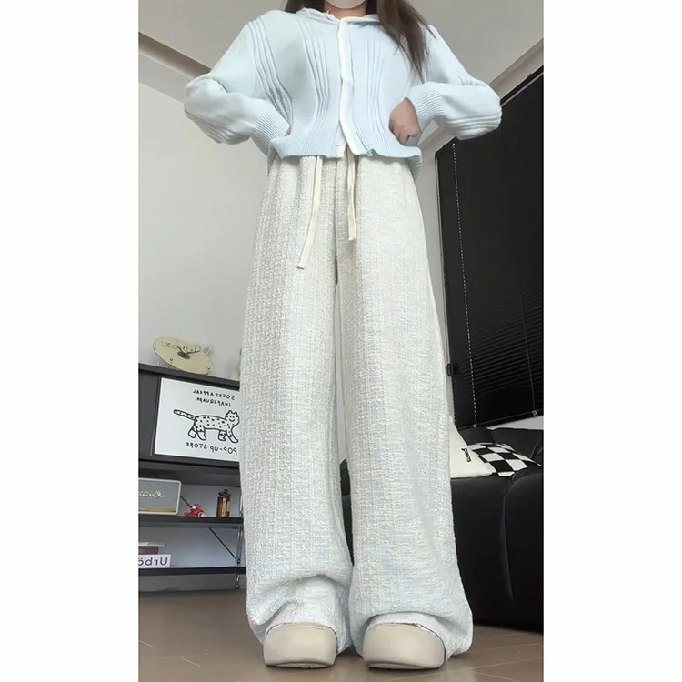 Blue High Waist Drapey Casual Pants Anti-Aging for Women Autumn Winter New Sle Small Size Slimming Floor-Length Trousers