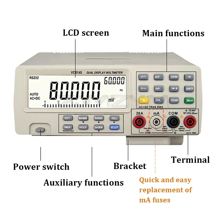 New VC8145 Desktop Digital Multimeter High Accuracy Dual Display Multimeter Autoranging Digital Bench Top Multimeter 110V-220V