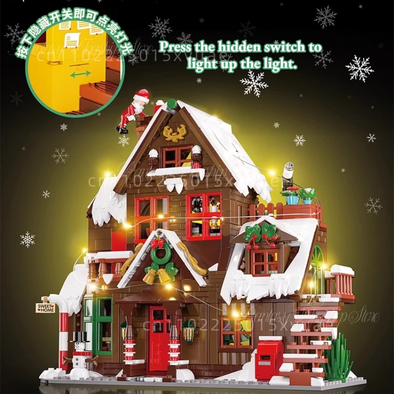 Nuovo JAKI Buon Natale Casa in legno Blocchi di costruzione Puzzle Street View Assemblaggio Giocattolo Modello Decorazioni per il desktop Regali di Natale