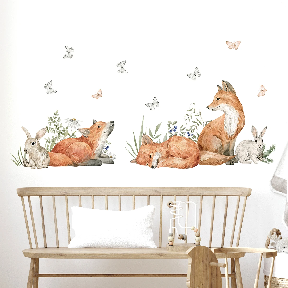 1Pc Watercolor Fox Rabbit Wall Stickers Kids Room Bedroom Home Decoration Children's Room Decor for Living Room Wall Decals