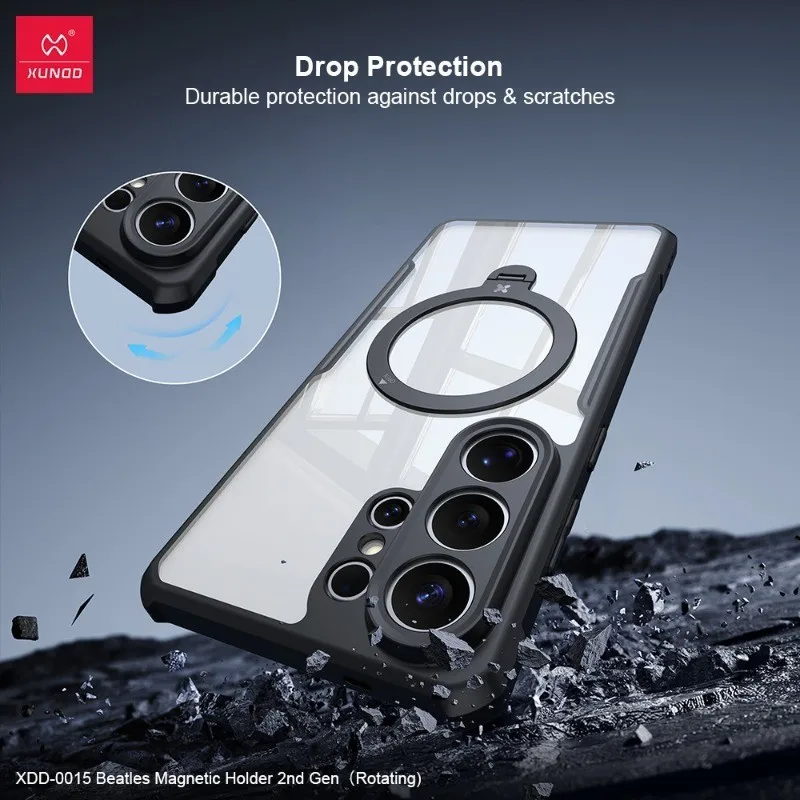 For Samsung Galaxy S26 Ultra Magnetic Case XUNDD Anti-drop Airbags Hard PC Transparent Rotating Holder Phone Cover