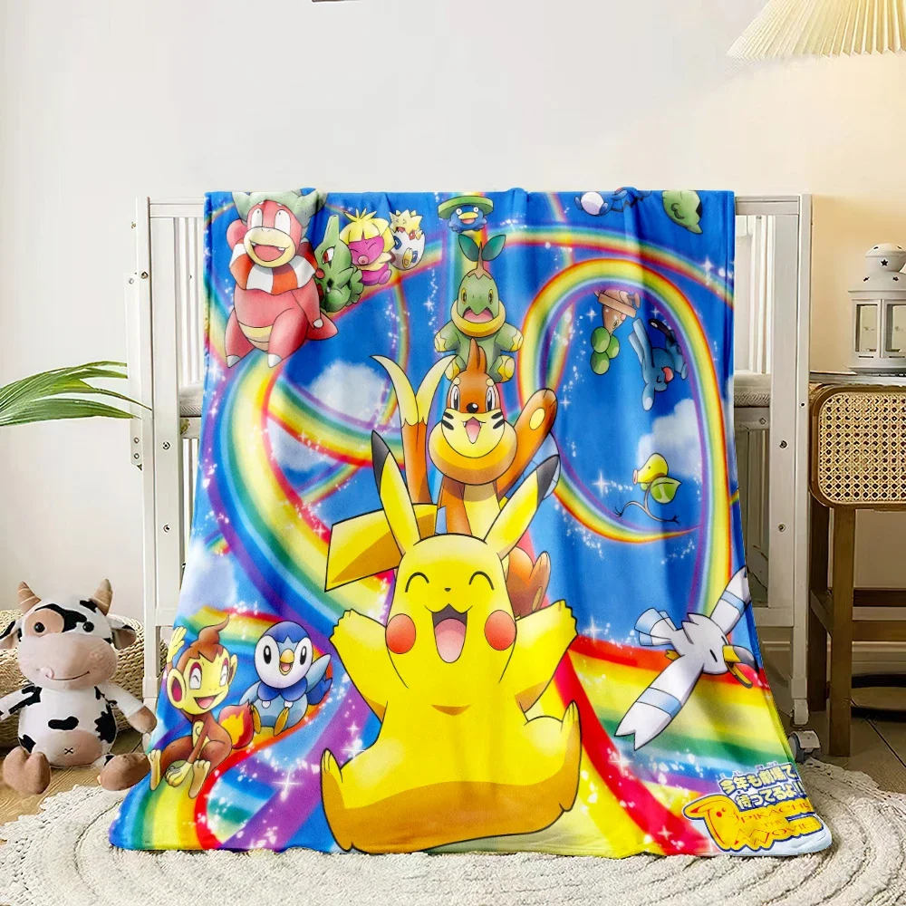 

Pokémon Cartoon printed flannel thin blanket. Four seasons blanket. for sofa, beds, living room, travel picnic blanket gifts