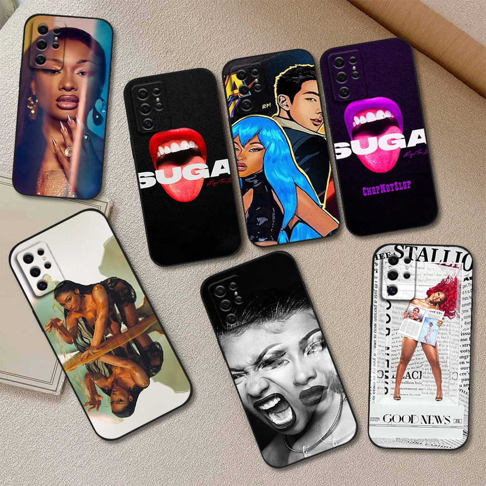 Чехол для телефона Singer M-Megan Thee Stallion Neva Play для Samsung S22 S23 A73 A72 A71 A54 A53 E ULTRA Black Soft Shell