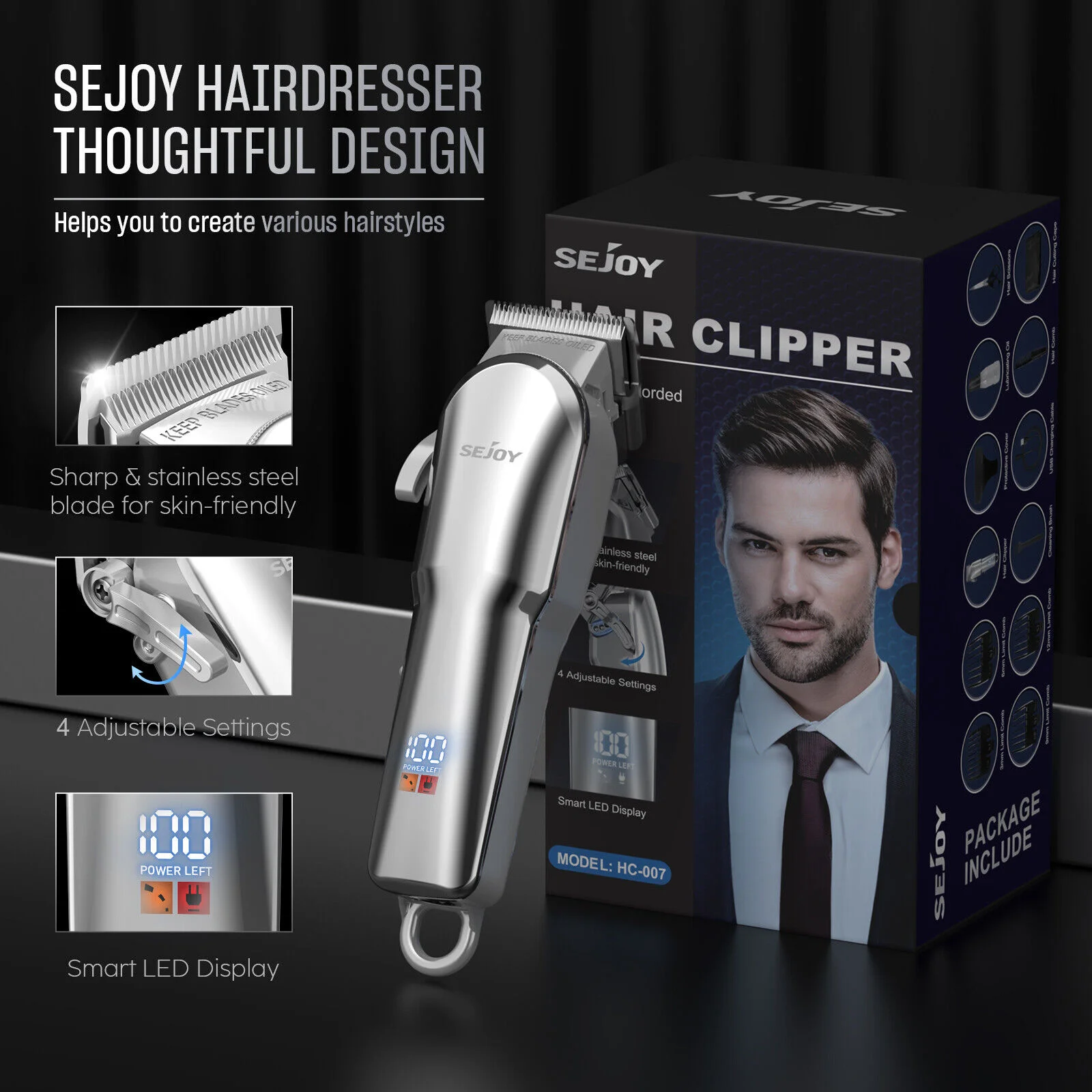 Sejoy Professional Hair Cutting Machine Hair Cutting Kit Cordless Barber Clipper Set with LED Display Hair Clippers for Men image 6