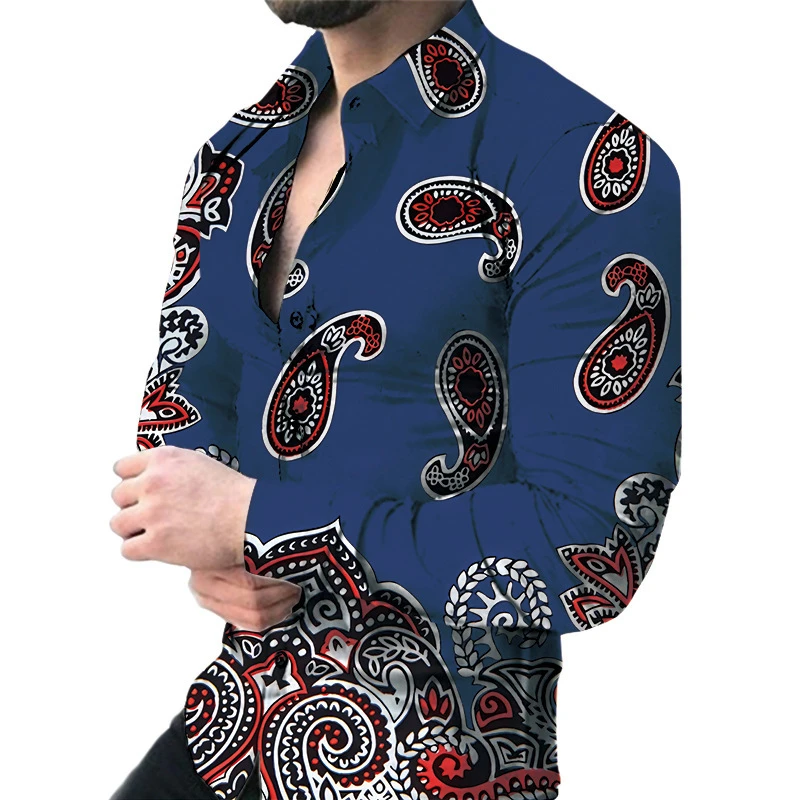 New Luxury Men's Casual Long Sleeved Shirt Paired With 3D Printed Spring And Autumnhirt Atreet Men's Fashionable Shirt