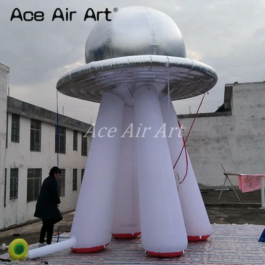 Ace Air Art製のアミューズメントスタンド付きシルバーインフレータブルUFOモデル,アートギャラリー,美術館の装飾,4m, 5m, 6m h,特別オファー