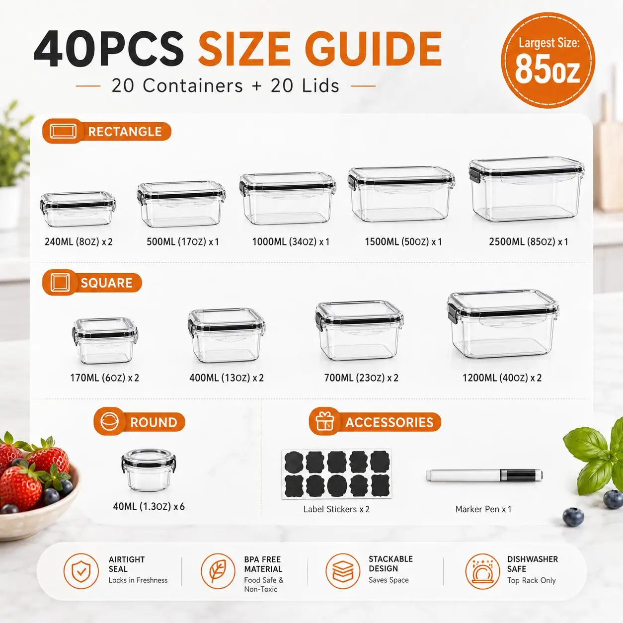 50Pcs/25-Pack Airtight Food Storage Containers with Lids Leakproof Meal Prep Bento Box BPA-Free Reusable Plastic Lunch Box Stackable Fridge Organizer Microwave Safe Kitchen Storage & Organization