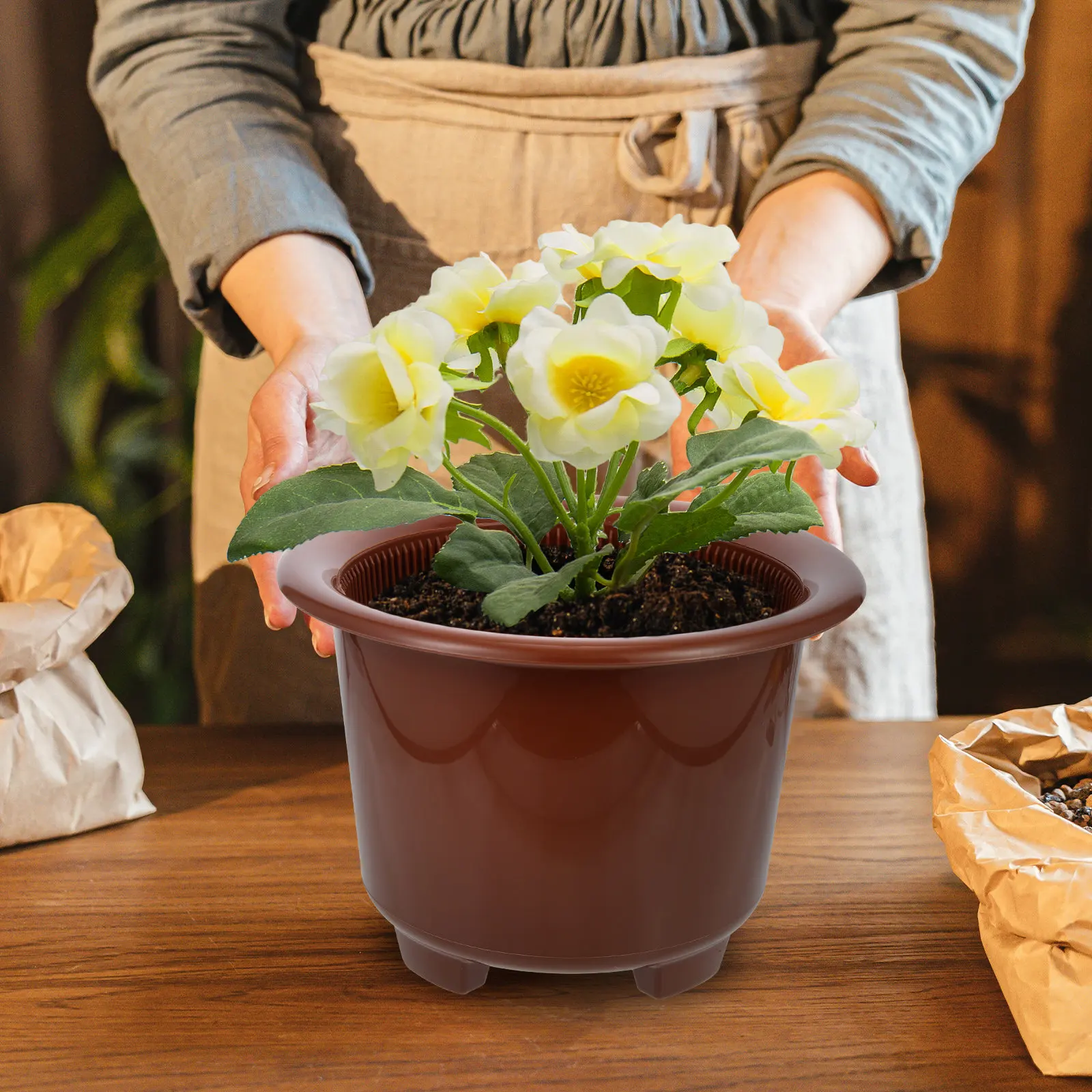 

Набор из 2-х двухслойных садовых горшков: прочные, с гладкой текстурой, для декора дома, сада, балкона, пластиковые цветочные горшки