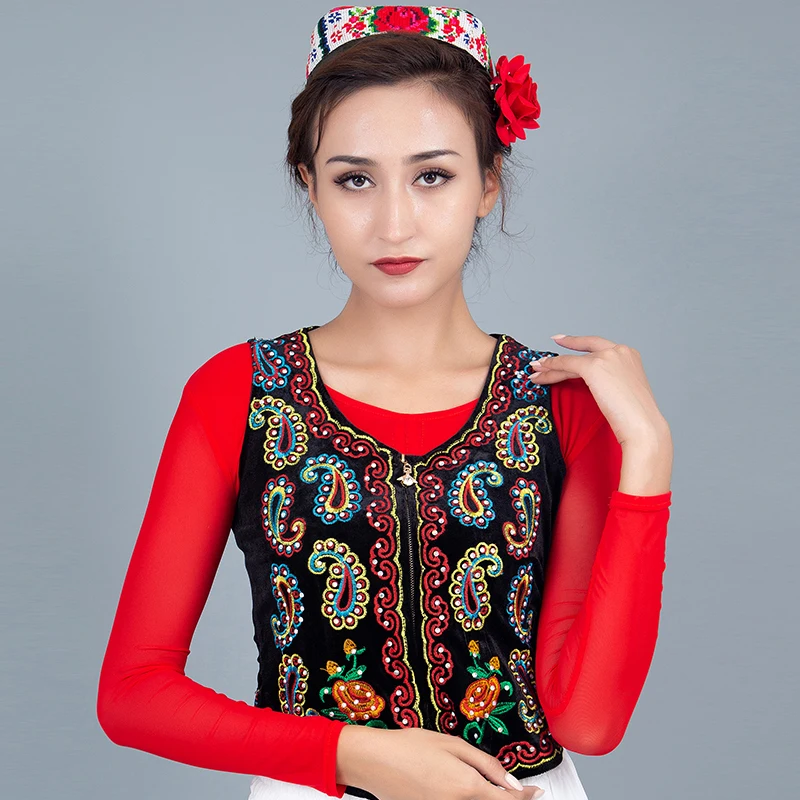 XSilk-Costume de danse iang Uyghur pour femme, gilet brodé, glacé Uygur, performance sur scène