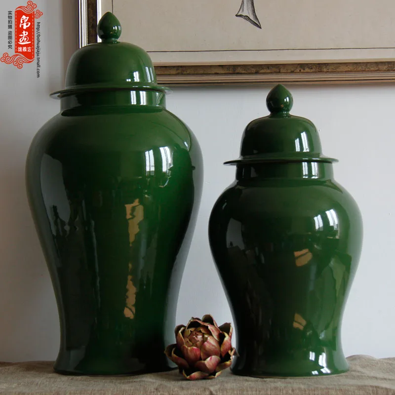 YFY Jingdezhen ceramics, olive green ceramic general's jar, fresh natural home monochrome glaze decorative porcelain
