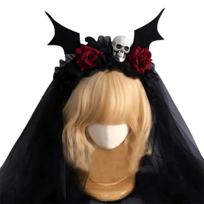 652F Halloweenowa opaska do włosów z welonem Ciemna Kwiatowa opaska na głowę Party Akcesoria Cosplay