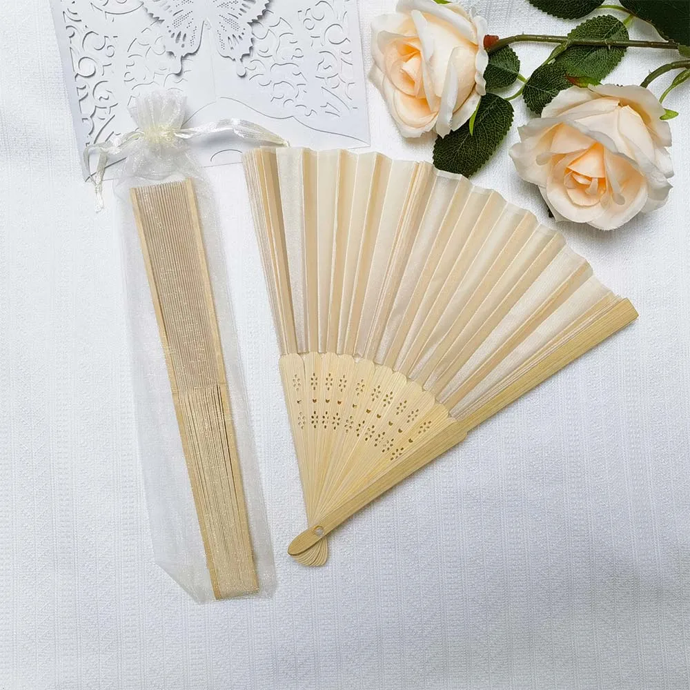 10/30/80pcs Engraved White Beige Hand Folding Fan Personalized Ivory Wedding Party Favors Gift Fans Handheld Photography Props