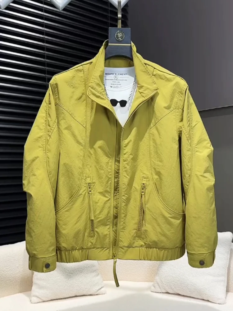 

Men's Spring New Deconstructed Jacket Trendy Simple Design Stand Collar Top Fashion Casual Style Workwear Coat Zipper Loose Fit