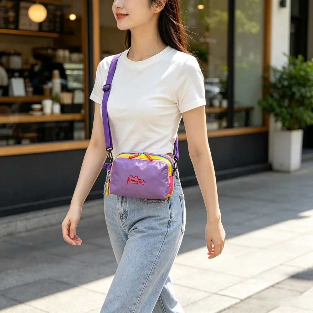 1 Pack Purple Casual Sling Crossbody Bag, Color‑Accent Zipper Cosmetic Organizer Storage Pouch, Adjustable Strap Shoulder Bag for Everyday Carry, 22*14*12cm