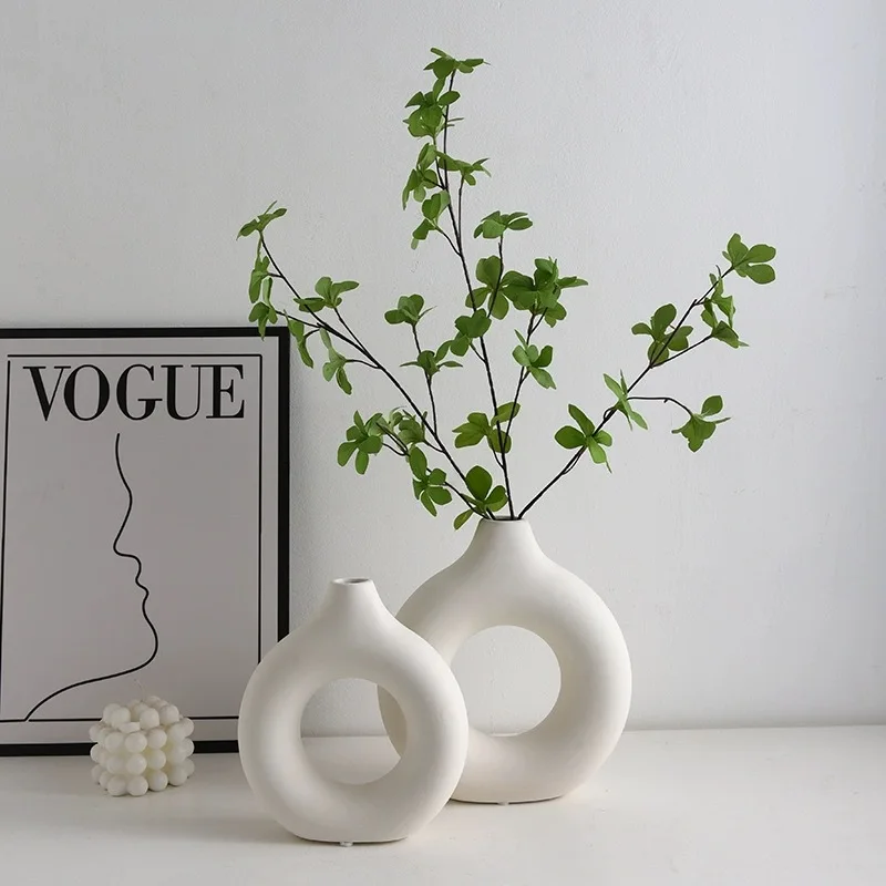 Einfache Kunststoff Vase Donut Form Einzigen Blumentopf Hause Wohnzimmer Dekoration Tisch Ornamente Kreis Blume Anordnung Vase – Detail 6