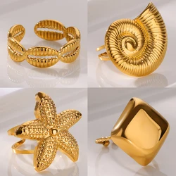 Super Conch Starfish Rings for Women Stainless Steel Gold Color Open Adjustable Ring Aesthetic Wedding Waterproof Jewelry Gift