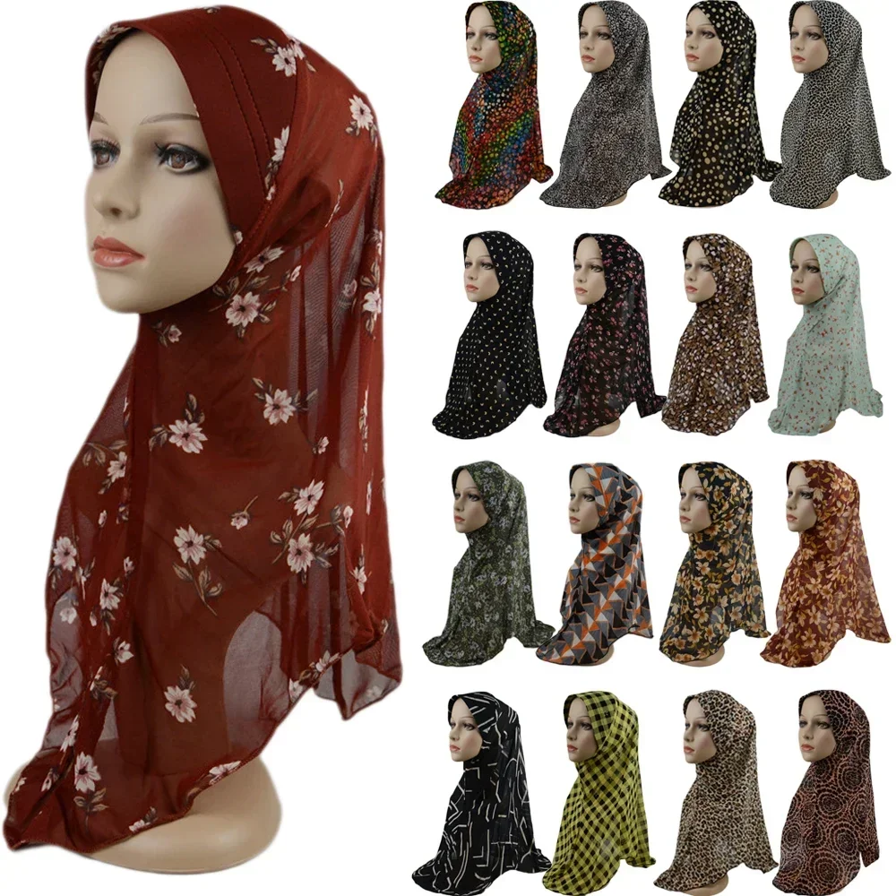 Muslim Women Hijab Print One Piece Amira Head Scarf Wrap Turban Islamic Headscarf Pull On Ready Made To Wear Niqab Shawl Caps