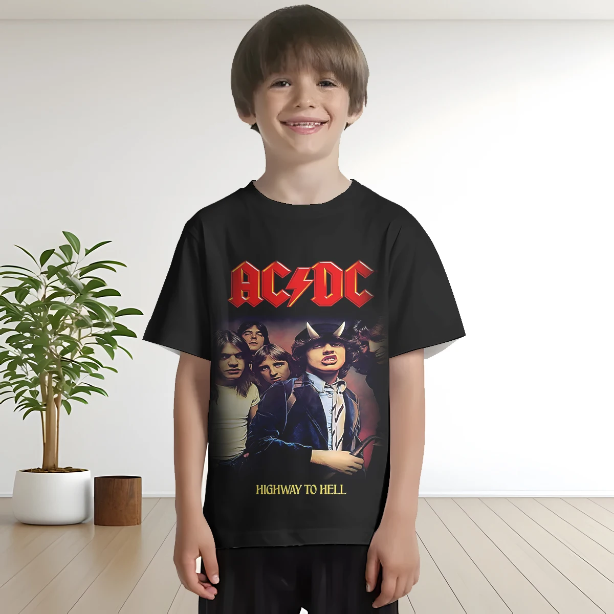 AC-DC روك باند ثلاثية الأبعاد طباعة ملابس الطفل 3to 14 سنة الذكور الملابس في الهواء الطلق للأطفال صبي فتاة الطفل تي شيرت قميص حريمي