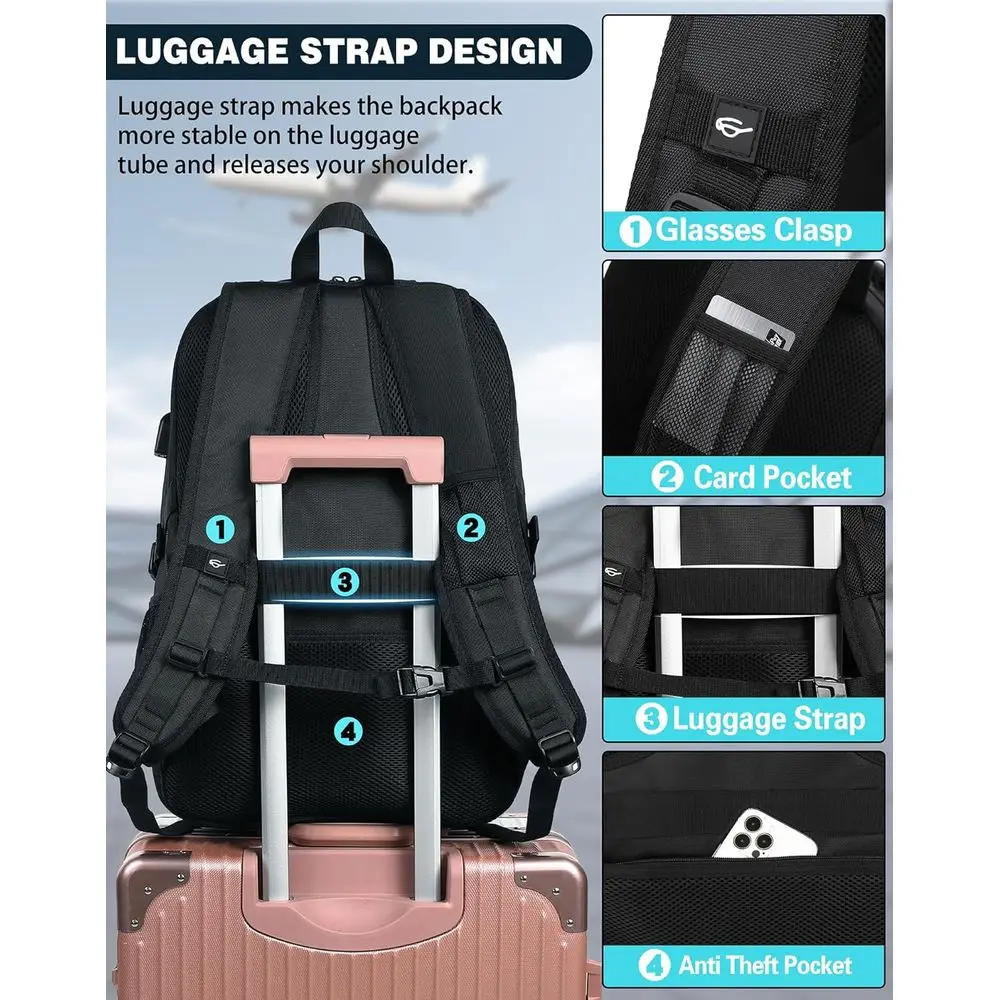 Mochila grande antirrobo para portátil para 17 portátiles, carga USB, aprobada por TSA, ideal para la universidad y el trabajo (negro)
