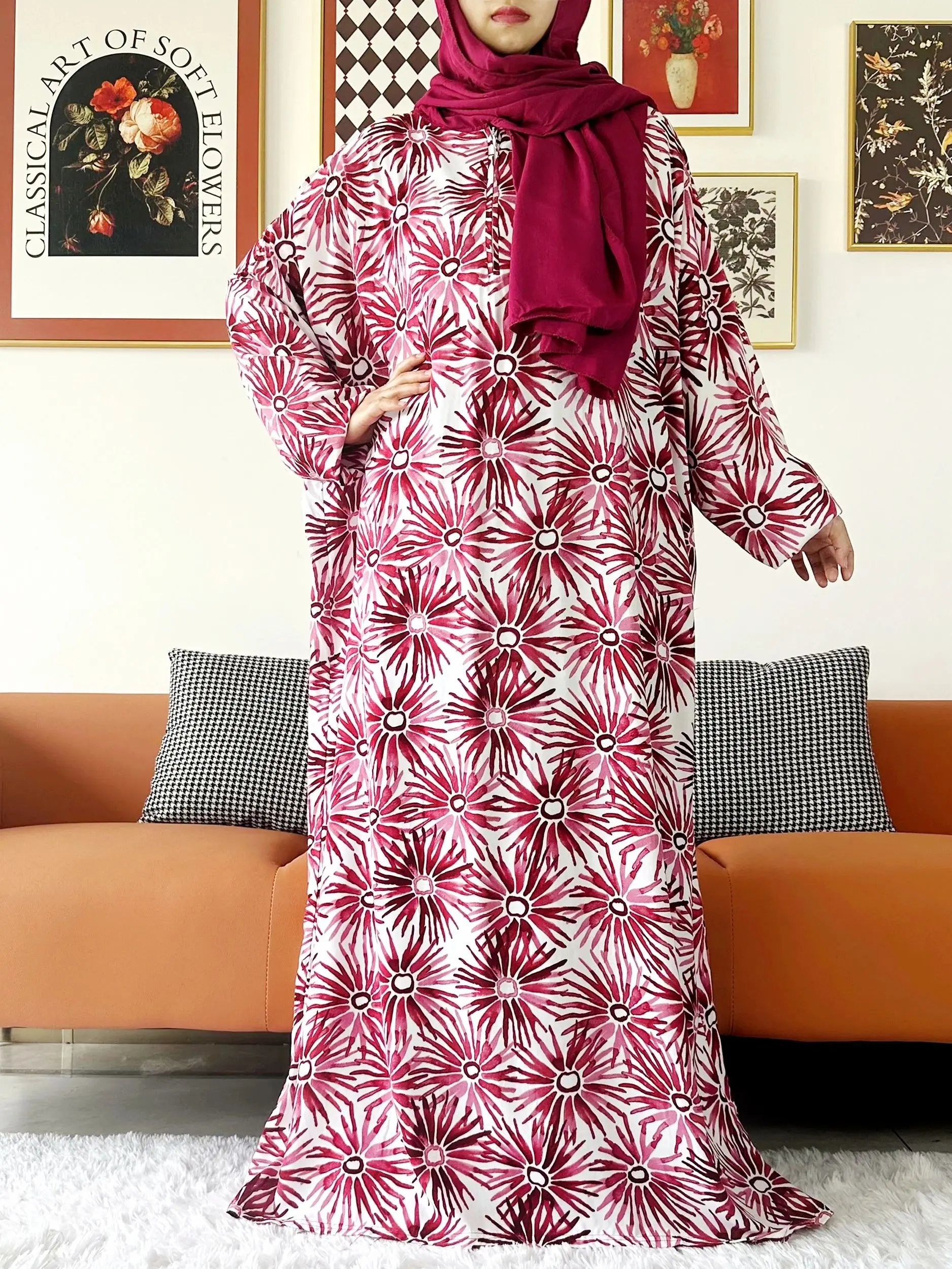 Abayas musulmanas de algodón para mujer, ropa de oración de Ramadán, bata suelta de Oriente Medio de Dubai, Turquía, turbante africano