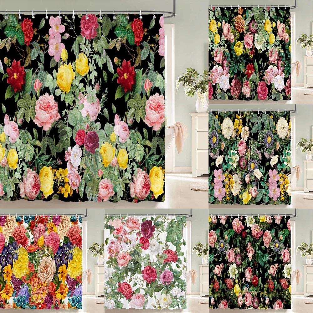 

Занавеска для душа в цветочном стиле, красивая красочная цветочная занавеска для душа с 3D принтом, полиэстер, водонепроницаемая занавеска для домашнего декора 180x180