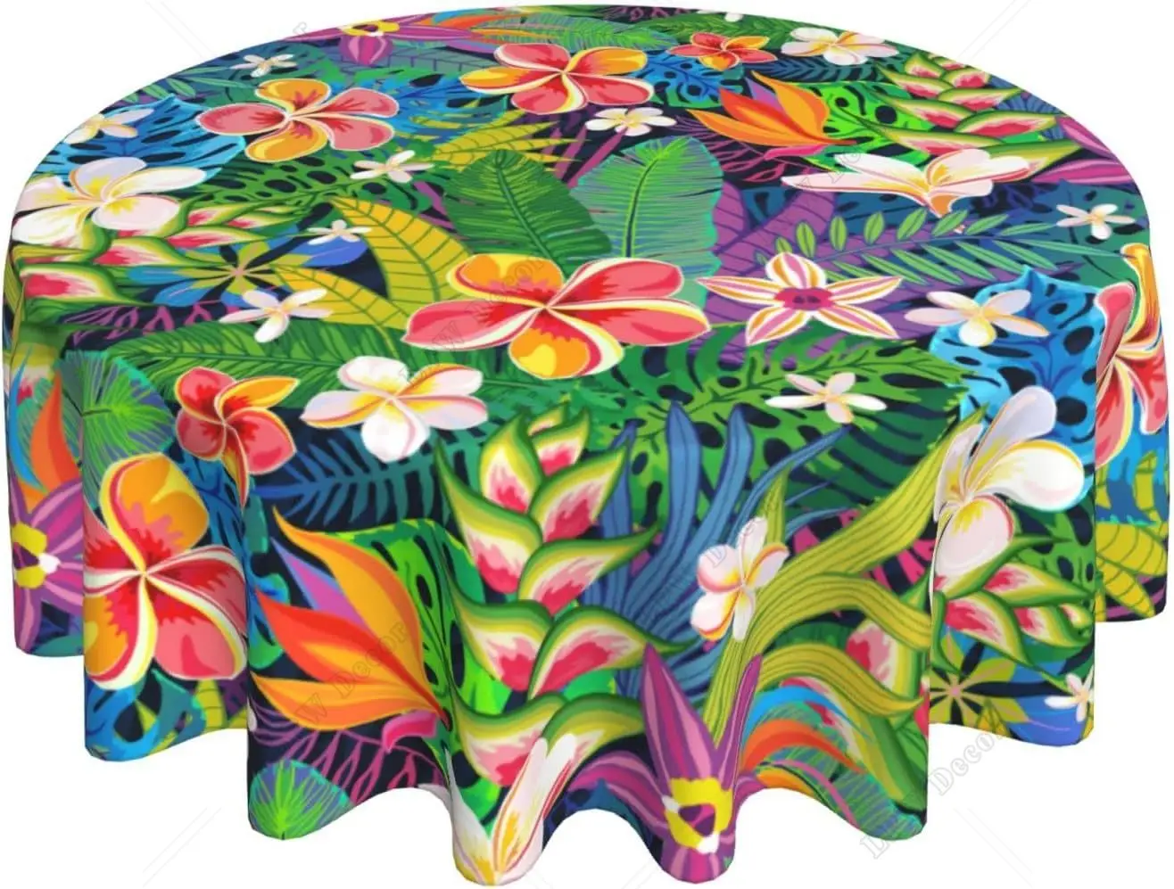 Hawaiian Tropical Plants Flowers Leaves Round Tablecloth 60 Inch Table Cloths for Dinner Party Picnic Camping Tabletop Decor
