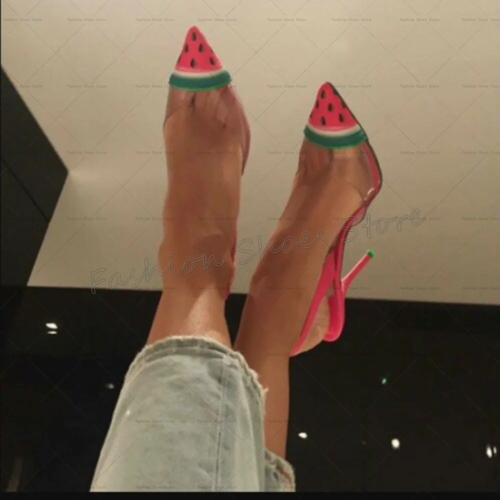 

Pink Pointed Toe watermelon PVC Sandals Fashion Women Shoes Stilettos High Heels Party Banquet Dating 2025 Zapatos Para Mujere