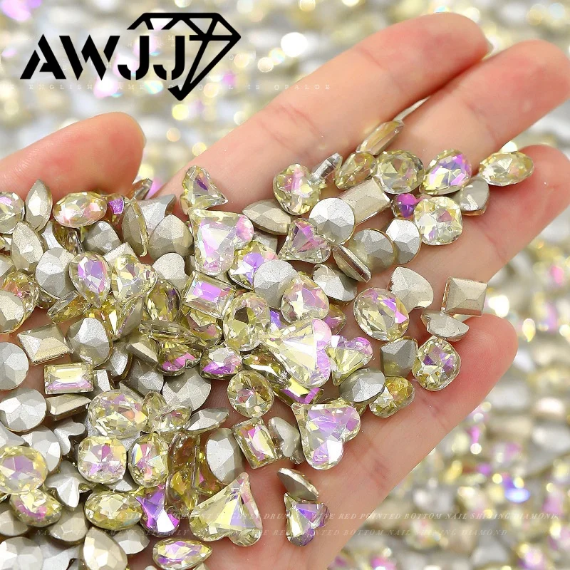 Feather Yellow Heart Butterfly Shaped Pointed Back Rhinestones Y2K Glitter Multi-Size Mix for Clothing & Jewelry Trim 2025 Trend