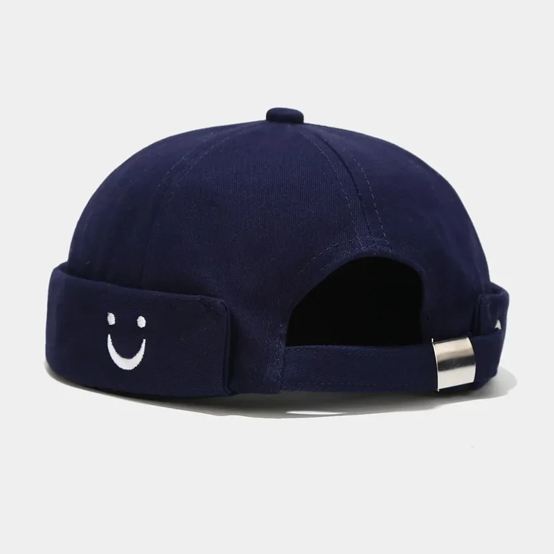 Einfache Smiley-Gesicht bestickte Baumwolle Vermieter Hut Männer und Frauen trendige randlose Melone Guppi Cap Baskenmütze trendige Hip-Hop-Mütze – Detail 10