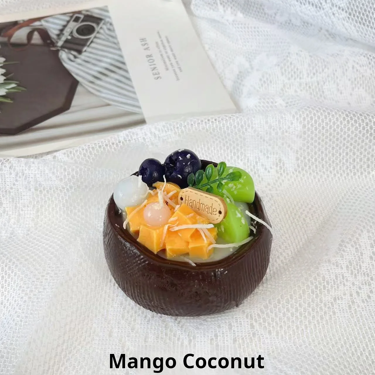 Coconut bowl, cake, food, kneading, stress relieving toy, handmade Taba gummies, cream, soft and sticky, slow rebound gift