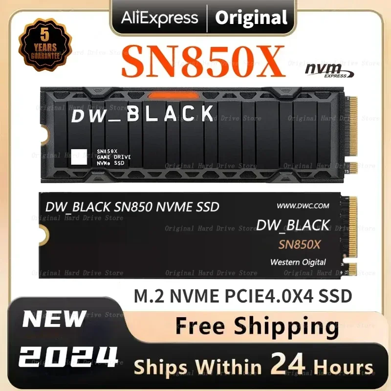 

2024 PS5 SSD NVMe Internal BLACK SN850X Gaming SSD Solid State Drive Work with Playstation 5 Gen 4 PCIe M.2 2280 Free Heatsink