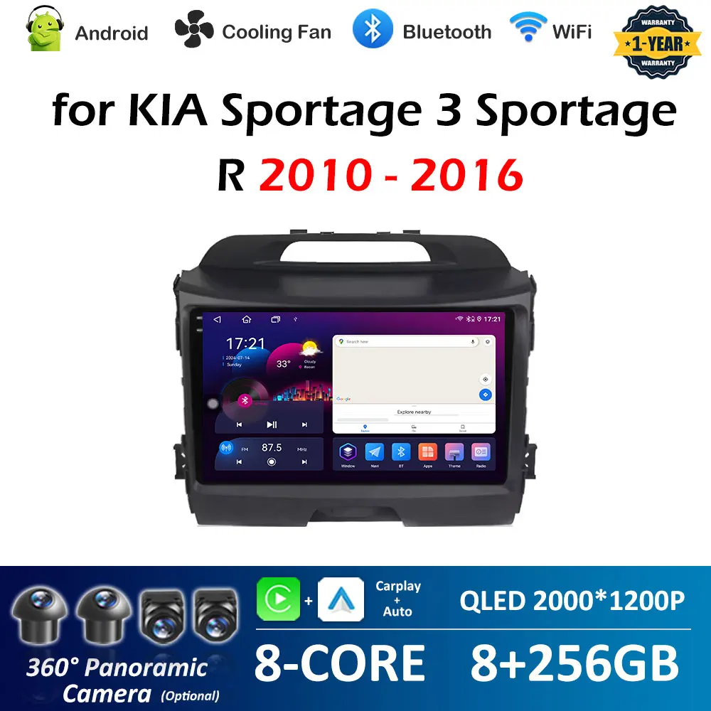 

Система Intelliegnt Android 14 для KIA Sportage 3 Sportage R 2010 2011 2012 2013-2016 DSP Stereo Bluetooth 2.5D Сенсорный экран 4G