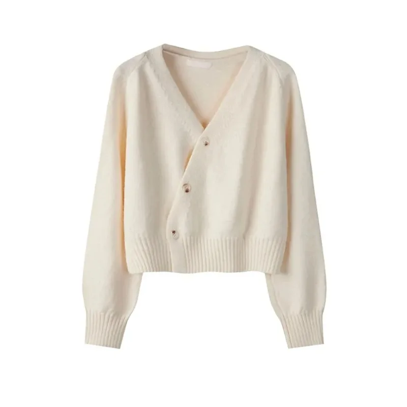 

Korean version of women's autumn and winter knitted cardigan diagonal V-neck women's long-sleeved single-breasted sweater