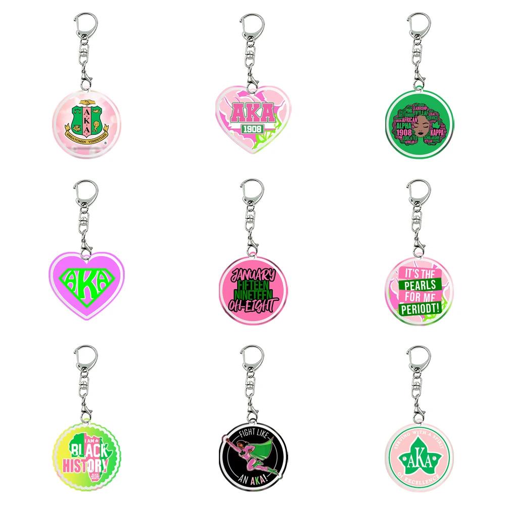 

Hot Selling Sorority Sisters AKA Key Rings Girls Transparent Acrylic Keychains Girl Accessories Pendant Keys Decoration