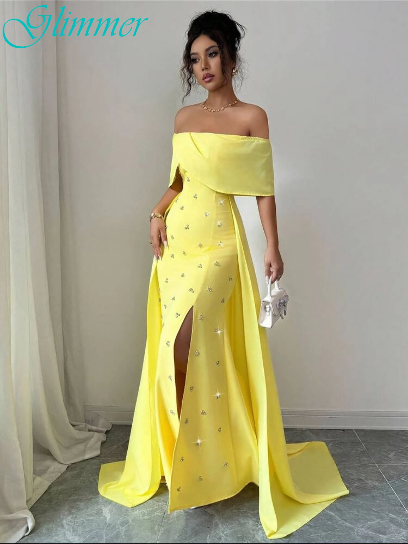 Sukienka wieczorowa z prostym dekoltem w łódkę, elegancka, podkreślająca temperament, wysokiej jakości, w stylu gwiazd, klasyczna, delikatna sukienka na przyjęcie.