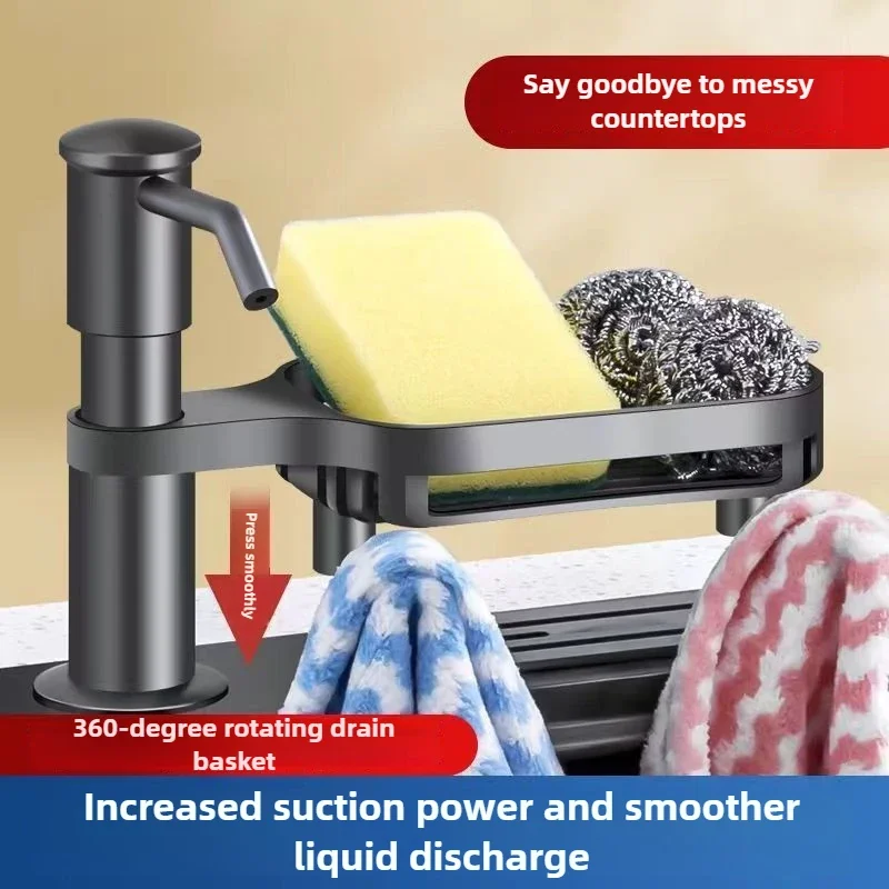 موزع صابون كونترتوب/تحت الحوض مزدوج الاستخدام مع أنبوب، منظم رف صابون الأطباق موفر للمساحة لملحقات تخزين المطبخ
