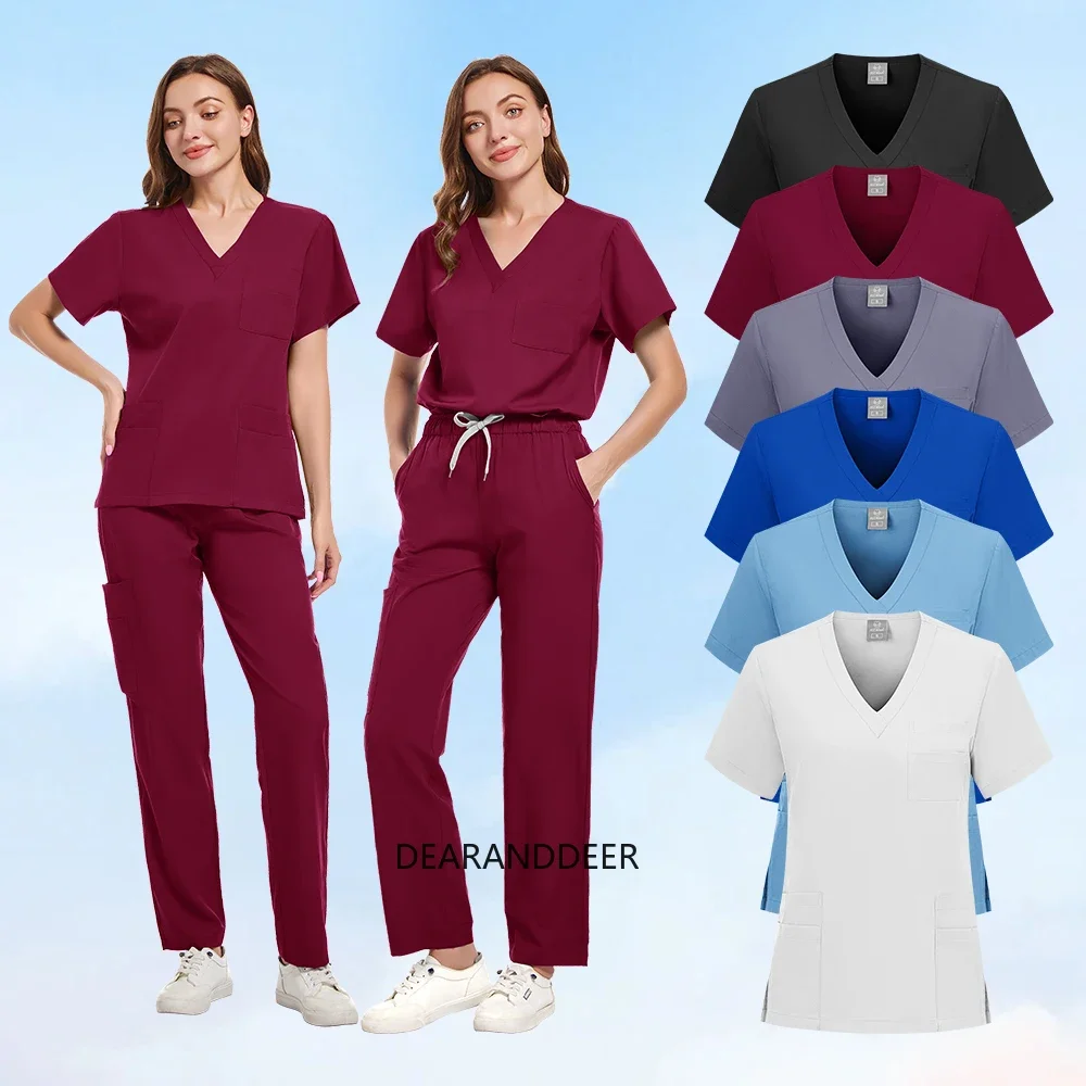 

Unisex nurse suit dental clinic beauty salon nursing work clothes hospital doctor solid color matte medical clinical uniform