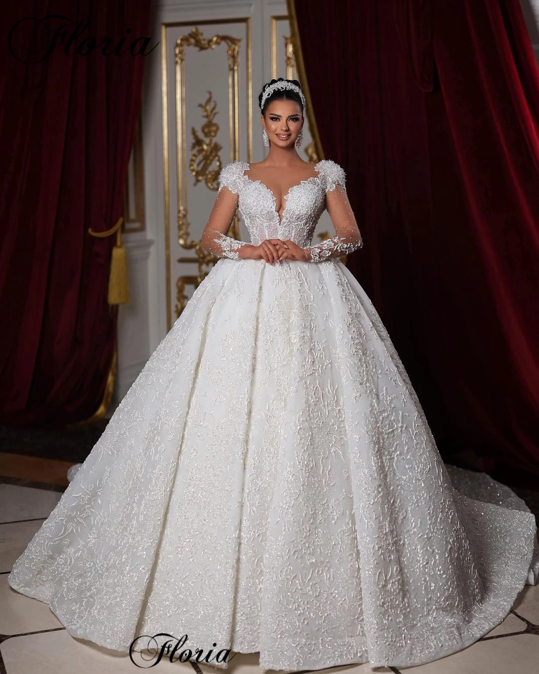 White Lace Wedding Dresses A-Line Formal Long Sleeves Wedding Gowns Beaded Elegant Bridal Gowns For Women 2024 Vestido Blanco