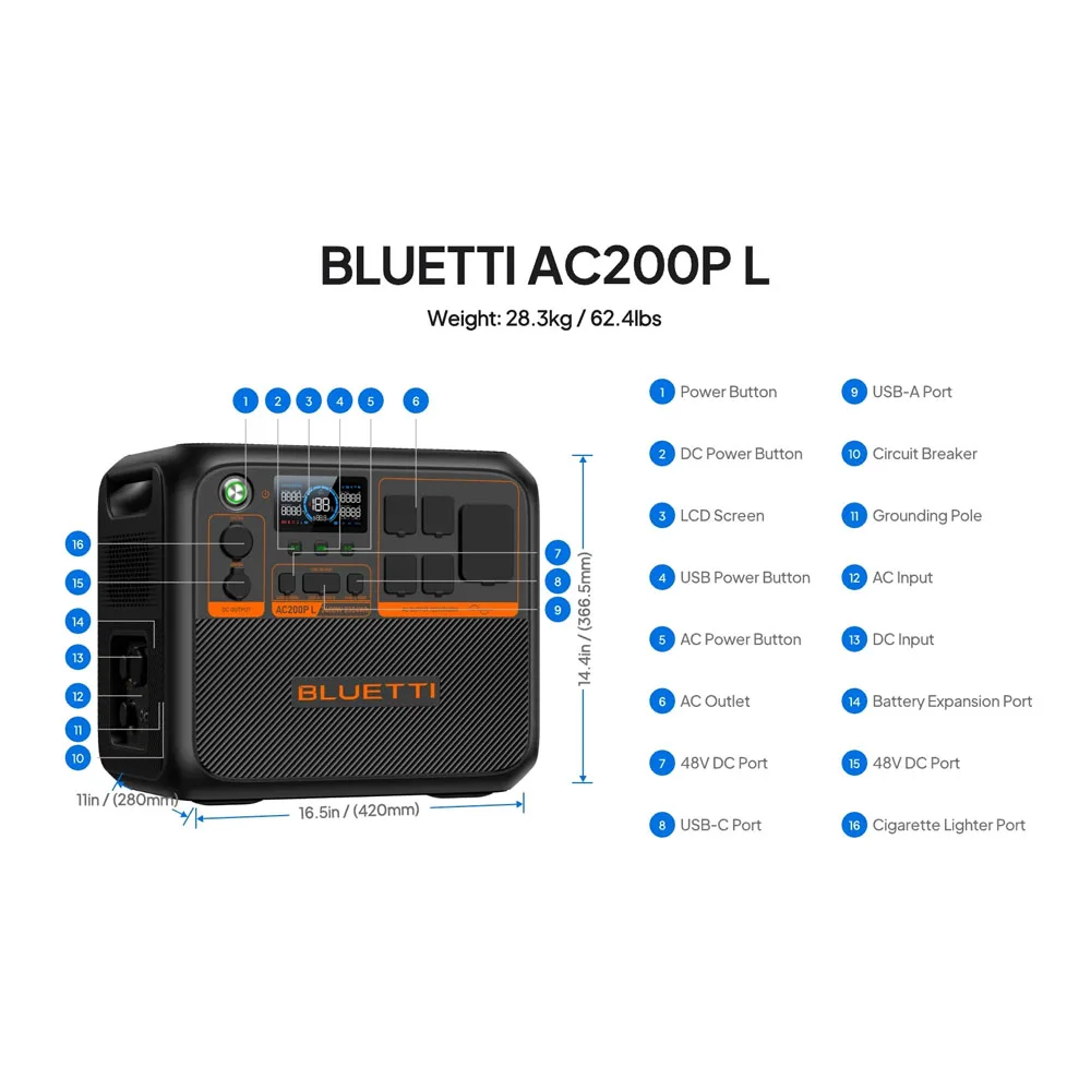 BLUETTI AC200PL Portable Power Station | 2400W 2304Wh Compact Lightweight Emergency Generator with Multiple Ports for Outdoor view 5