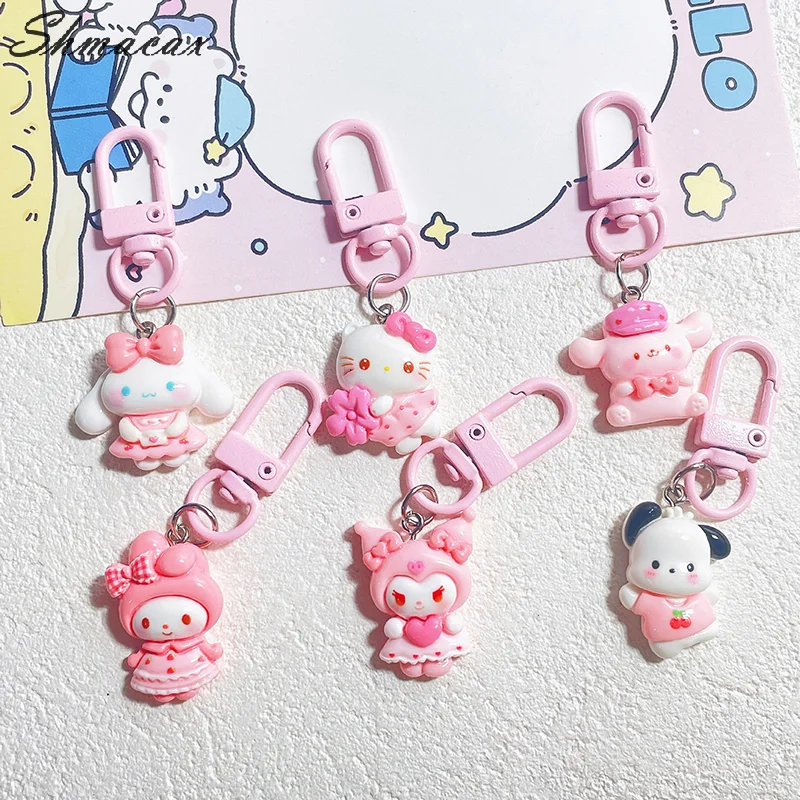 1PC brelok samochodowy różowy Anime brelok Hellokitty Melody Kuromi Cinnamoroll lalki z kreskówek Model postaci torby wisiorek