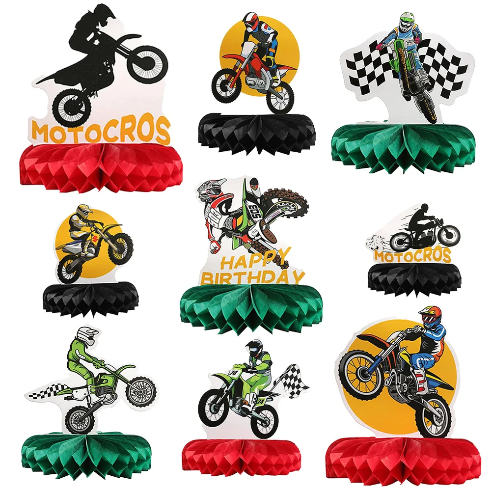 

9Pcs/Set Race Car Honeycomb Centerpieces Table Topper Checkered Racing Motocross Theme Birthday Party Decorations