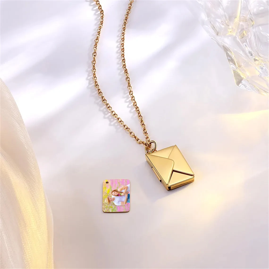 Sifisrri Engrave Photo Name Envelope Locket Pendant Necklace For Women Men Stainless Steel Jewelry Personalized Birthday Gift - view 3