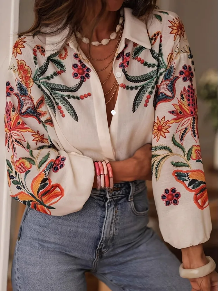 

New 2026 Spring Summer Women's Loose Long Sleeve Digital Print Shirt Top Female Fashion Streetwear