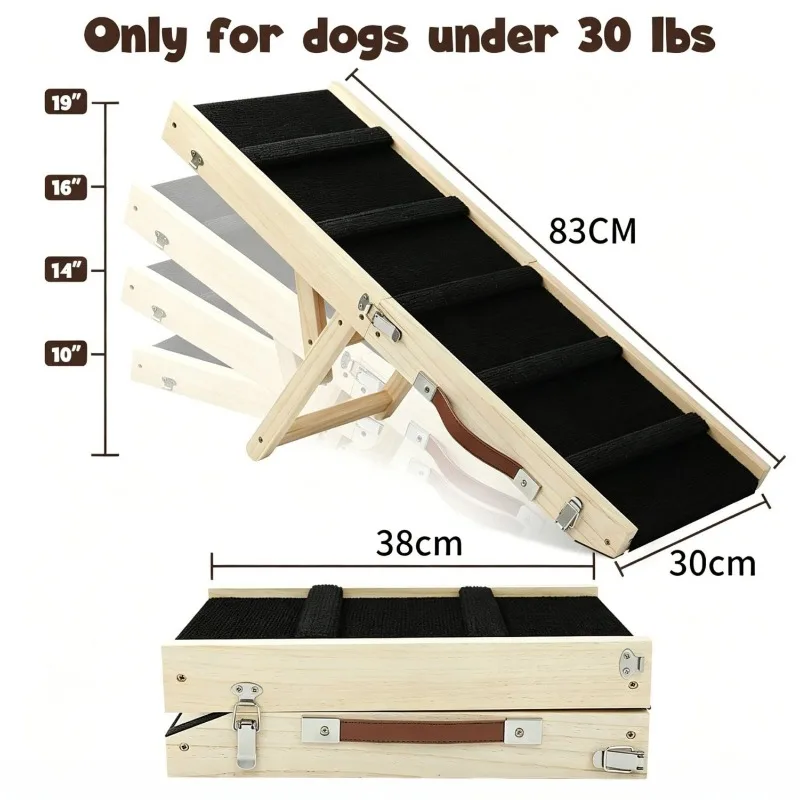 Foldable Adjustable Solid Wood Pet Ramp Stairs Dog Steps For Car Sofa Portable Anti-slip Ladder For Small Medium Large Dogs