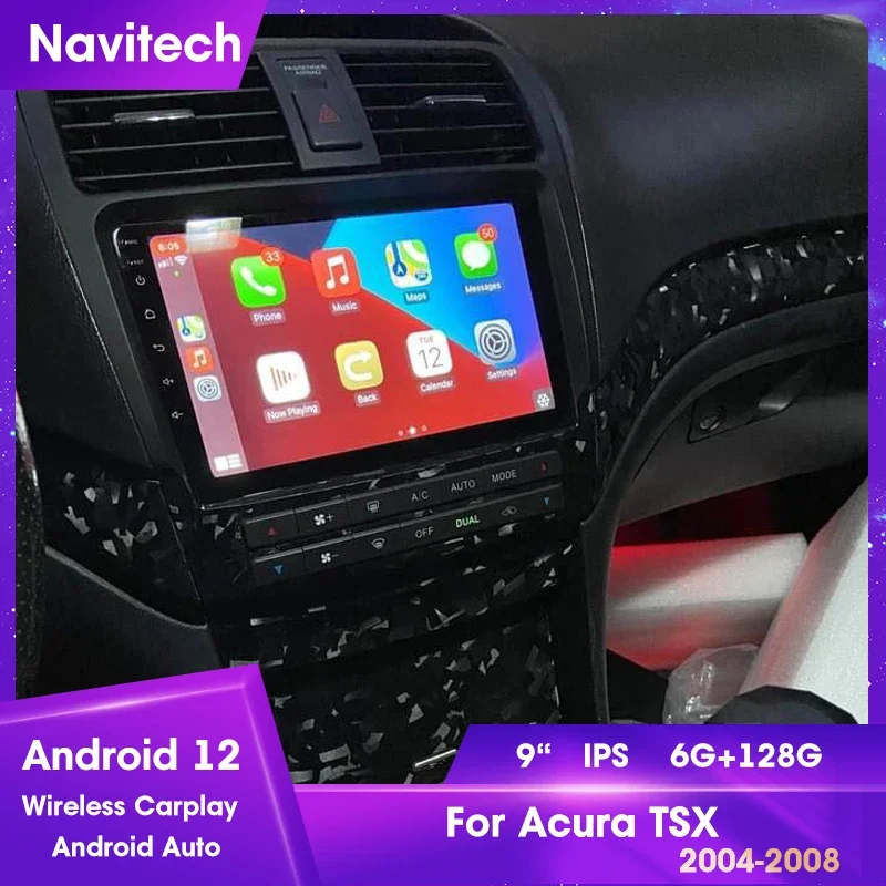 Android 12 Car multimedia player for acura TSX 2004 2005 2006 2007 2008 honda inspire intelligent system radio GPS apple carplay