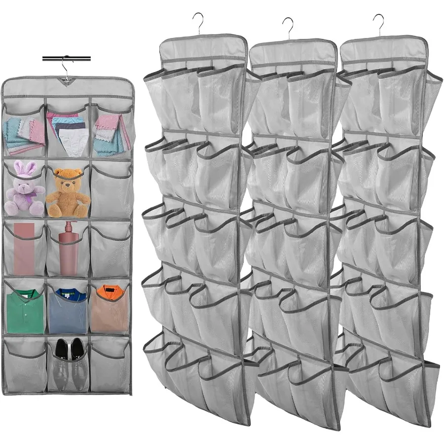 

3Pcs Dual Sided Hanging Shoe Organizer 30 Large Pockets DoubleSide Closet Storage Shelves with Rotating Hanger Space Saving Sto