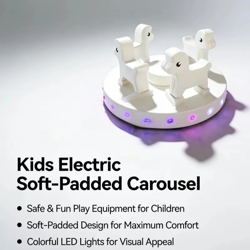 White animal-shaped soft carousel with lighting and rotating functions, indoor and outdoor playground equipment