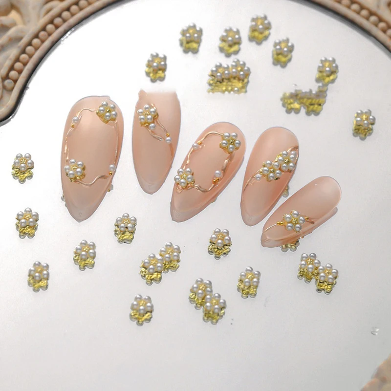 5 قطعة زهرة سبائك مع اللؤلؤ مجوهرات أظافر ثلاثية الأبعاد خمس بتلات UV تغيير زهرة مسمار السحر مانيكير مسمار الفن الديكور