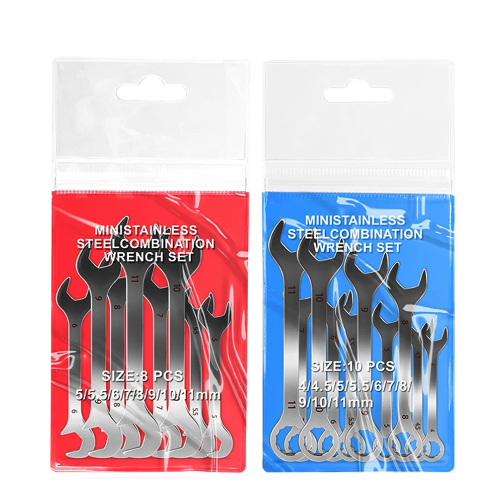 Мини-набор двойных открытых ключей с сумкой для хранения 8, 10 предметов, размеры от 4 до 11 мм, набор инструментов из углеродистой стали для обслуживания машин