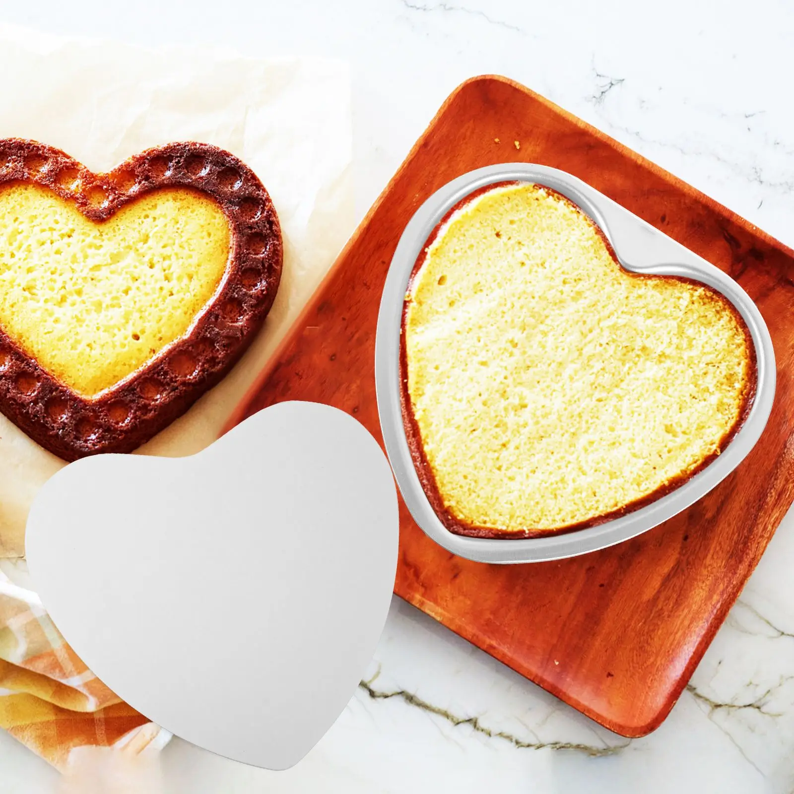 

2Pcs Heart Shaped Cake Mold 6Inch Detachable Bottom Pans for Baking Cheesecake Flan Bread Easy Release Nonstick